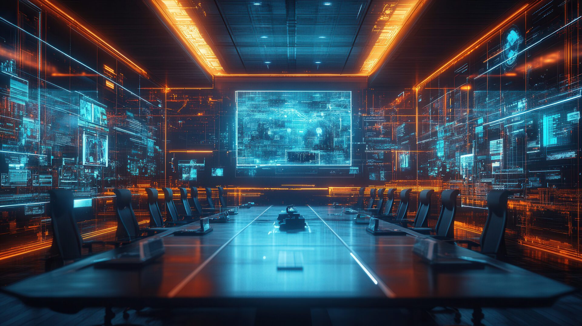 Futuristic command center with holographic displays
